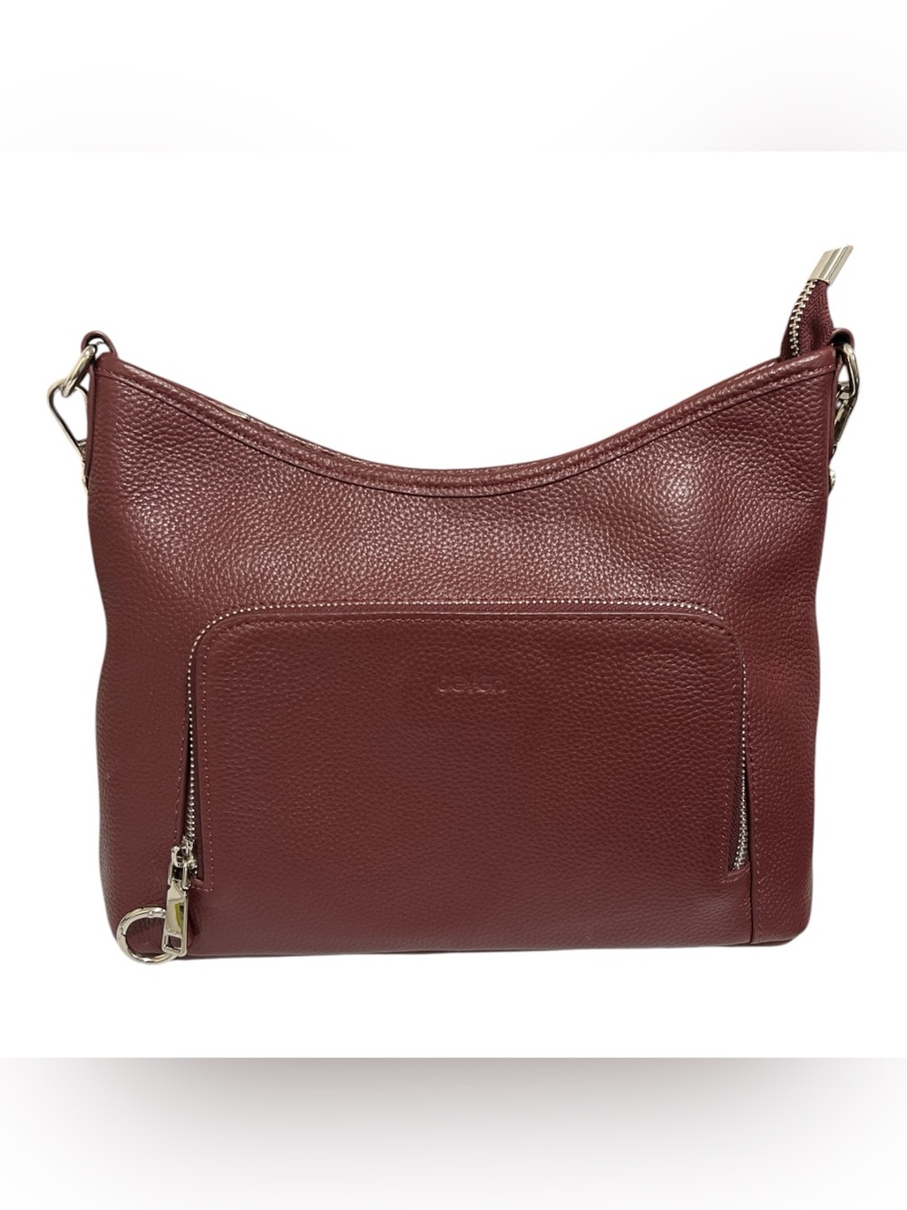 Befen Pebbled Leather Shoulder Bag in Burgundy Red - Picture 3 of 16